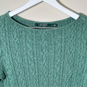 Ralph Lauren Cable Knit Boat Neck Sweater Soft Green - size M